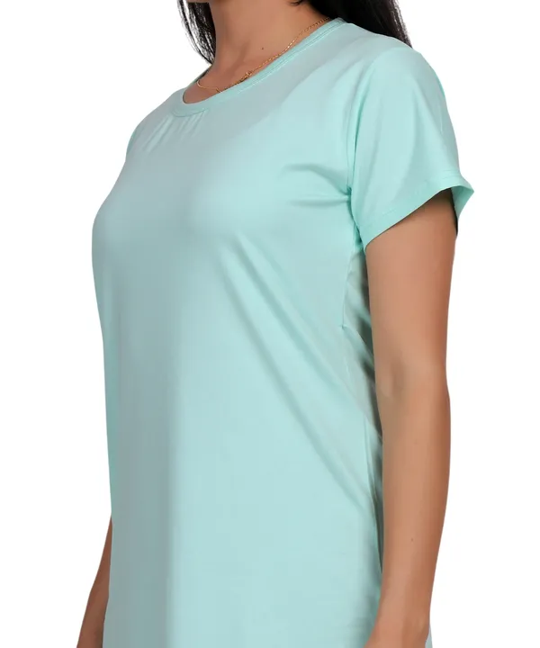 Light_Blue_Cotton_Long_T-Shirt_With_Pocket_For_Women
