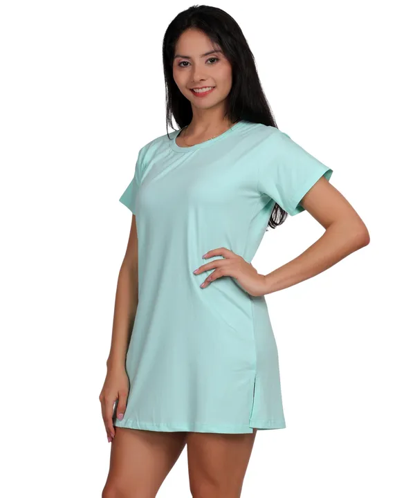 Light_Blue_Cotton_Long_T-Shirt_With_Pocket_For_Women