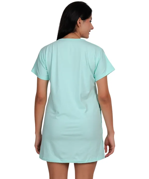 Light_Blue_Cotton_Long_T-Shirt_With_Pocket_For_Women
