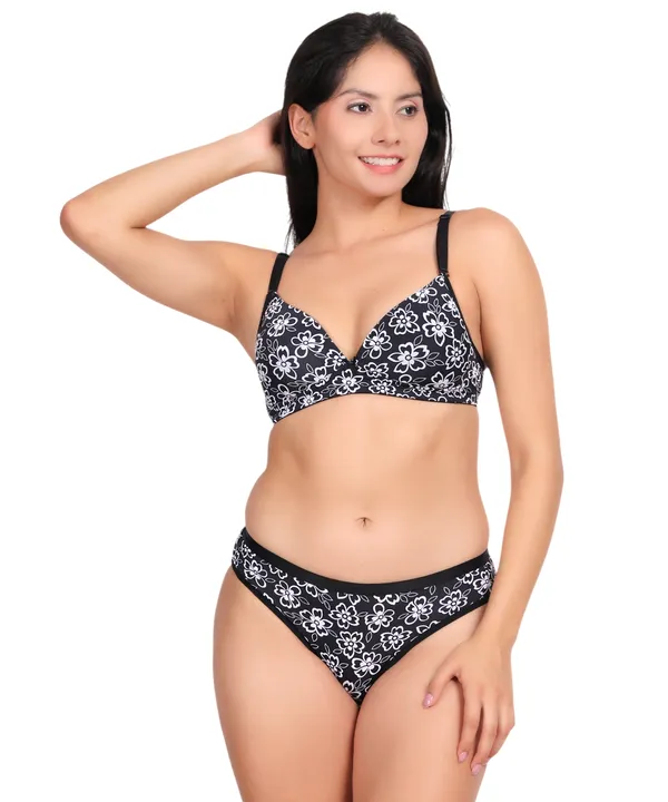 Black_&_White_Polyamide_with_Delicate_Floral_Design_Padded_Lingerie_Set_for_Women_–