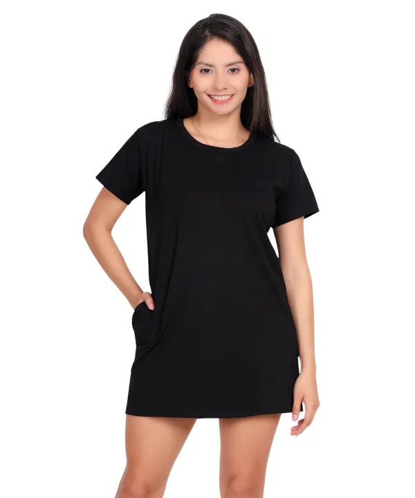 Black_Cotton_Long_T-Shirt_With_Pocket_For_Women