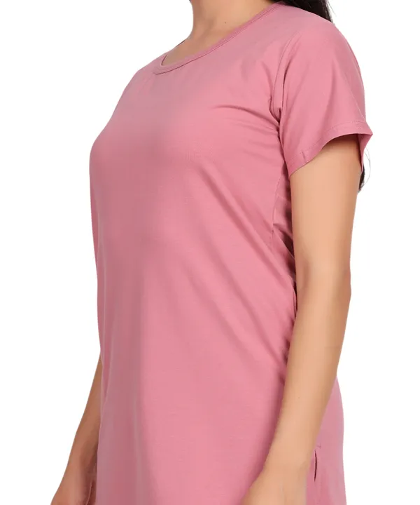Pink_Cotton_Long_T-Shirt_With_Pocket_For_Women