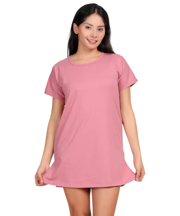 Pink_Cotton_Long_T-Shirt_With_Pocket_For_Women