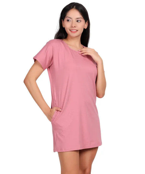 Pink_Cotton_Long_T-Shirt_With_Pocket_For_Women