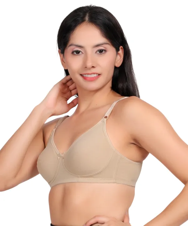 Beige_Cotton_Spandex_Non_Padded_Bra_For_Women