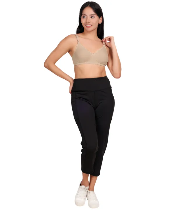 Beige_Cotton_Spandex_Non_Padded_Bra_For_Women