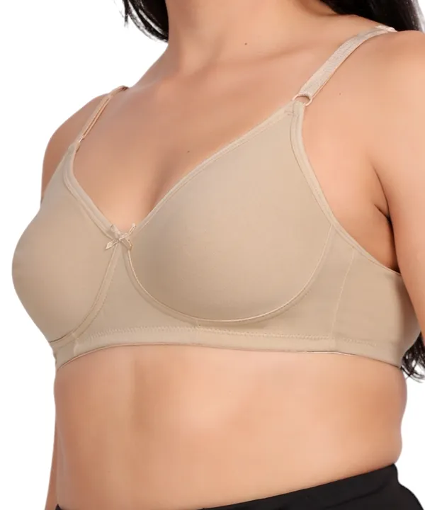 Beige_Cotton_Spandex_Non_Padded_Bra_For_Women
