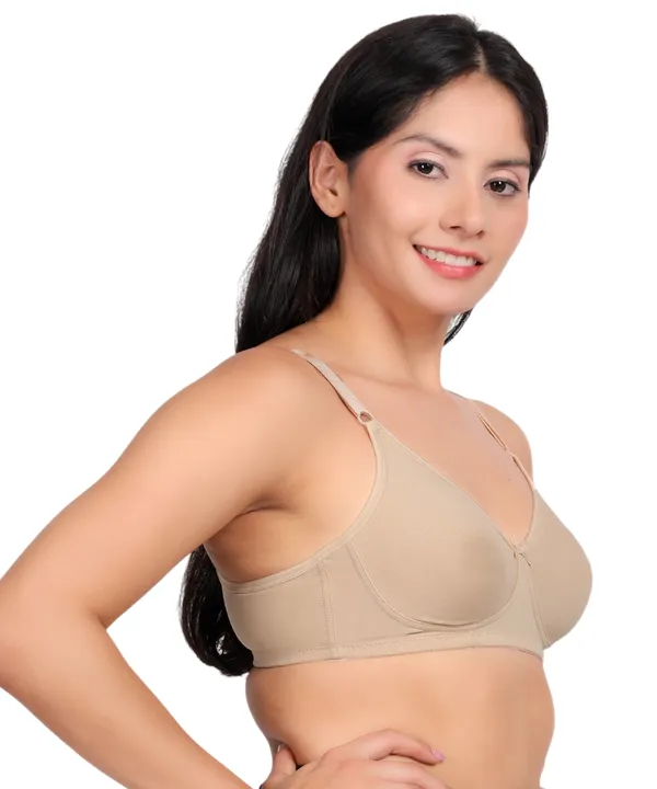 Beige_Cotton_Spandex_Non_Padded_Bra_For_Women