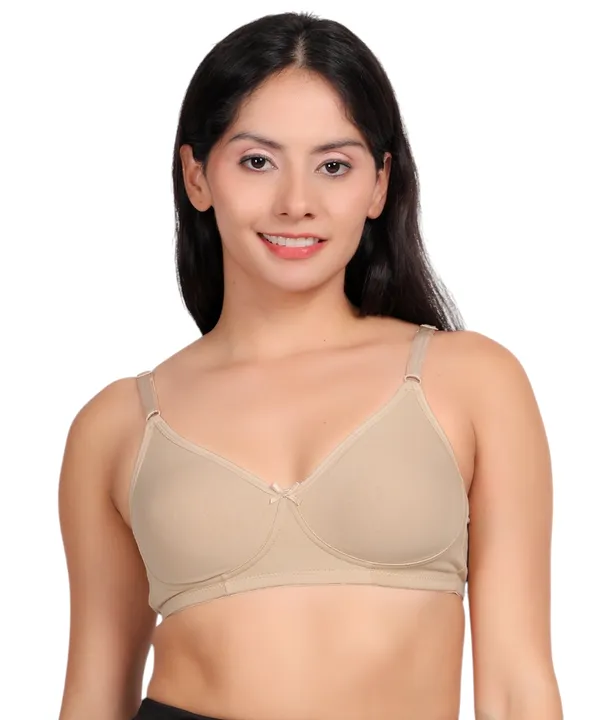 Beige_Cotton_Spandex_Non_Padded_Bra_For_Women