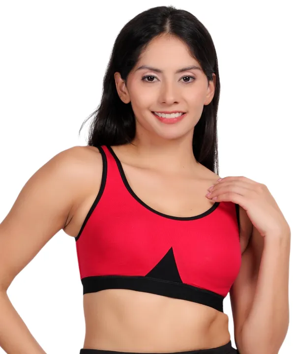 Red_Cotton_Spandex_Sports_Bra_For_Women
