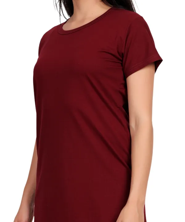 Wine_Cotton_Long_T-Shirt_With_Pocket_For_Women