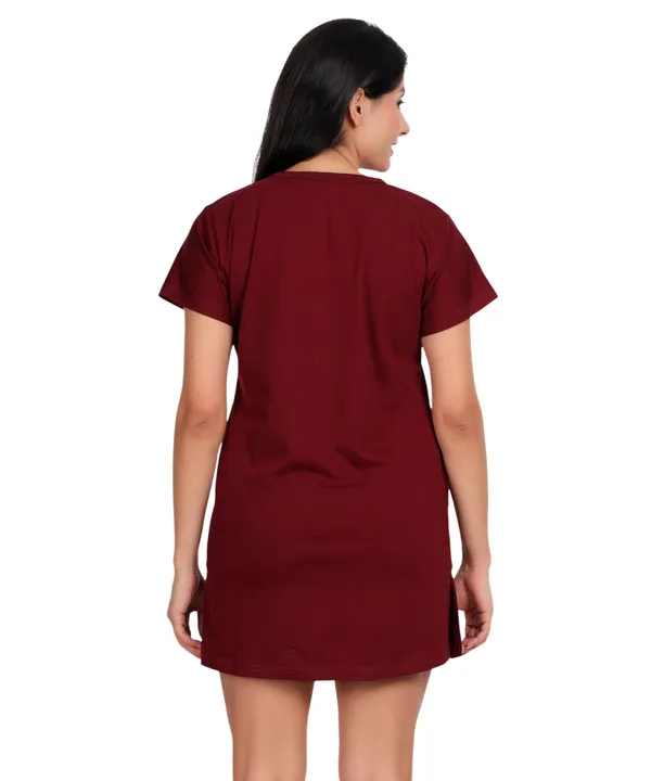 Wine_Cotton_Long_T-Shirt_With_Pocket_For_Women