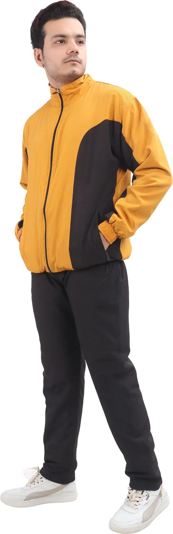 Yellow_Polyester_Lycra_Blend_Fleece_Zip_Solid_Track_Suit_For_Men