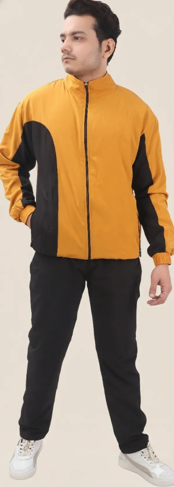 Yellow_Polyester_Lycra_Blend_Fleece_Zip_Solid_Track_Suit_For_Men