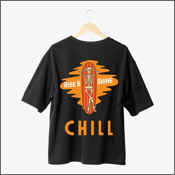 Rise_Shine_Chill_Skeleton_Surfboard_Black_Cotton_Oversize_T-Shirt_For_Men