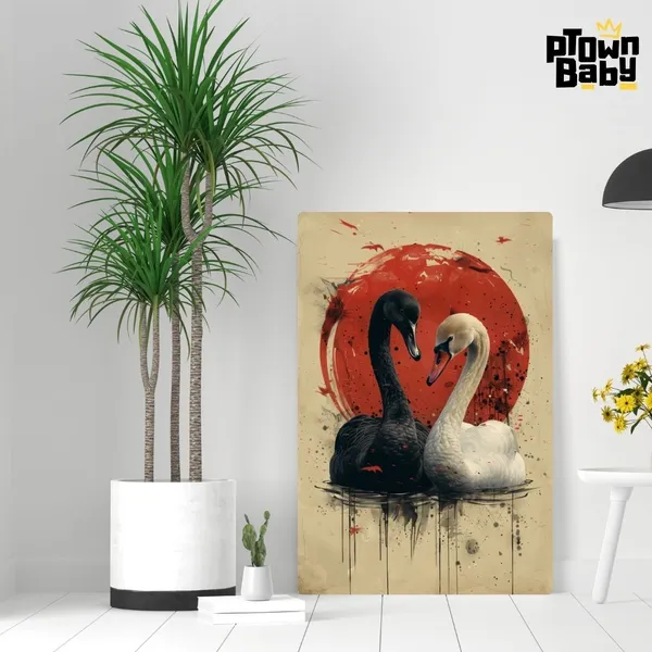 Harmony_In_Contrastyin-Yang_Two_Swans_A4_Size_Metal_Poster