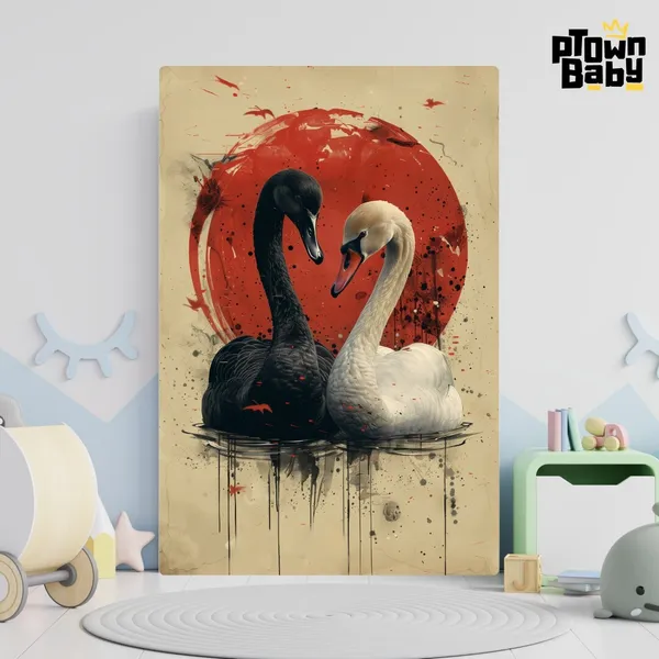 Harmony_In_Contrastyin-Yang_Two_Swans_A4_Size_Metal_Poster