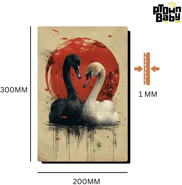 Harmony_In_Contrastyin-Yang_Two_Swans_A4_Size_Metal_Poster