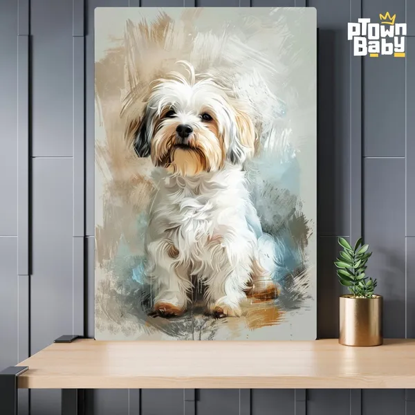 White_Charming_Canine_Charm_Dog_Fluffy_Pooch_Artistic__A4_Size__Metal_Poster