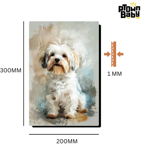 White_Charming_Canine_Charm_Dog_Fluffy_Pooch_Artistic__A4_Size__Metal_Poster