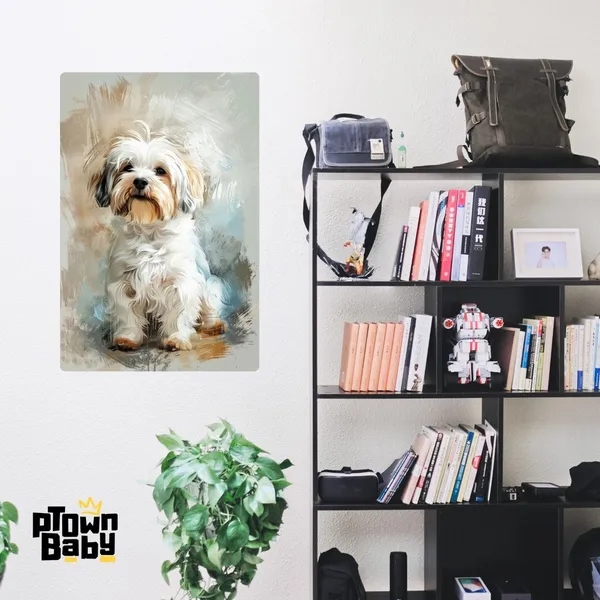 White_Charming_Canine_Charm_Dog_Fluffy_Pooch_Artistic__A4_Size__Metal_Poster