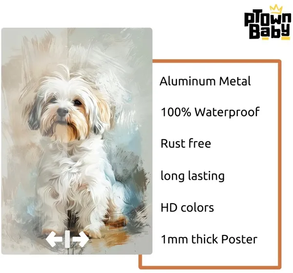White_Charming_Canine_Charm_Dog_Fluffy_Pooch_Artistic__A4_Size__Metal_Poster