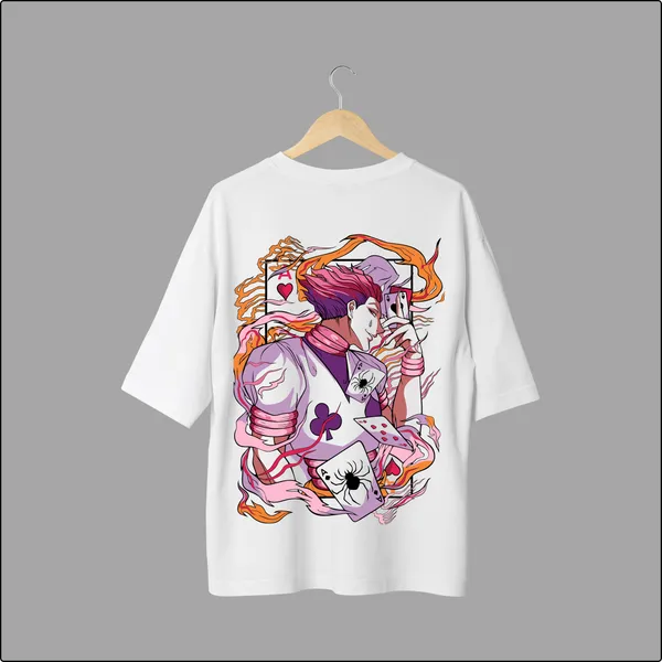 Hisoka�s_Trickster_HxH�s_Magician_Unleashed_White_Cotton_Oversize_T-Shirt_For_Men