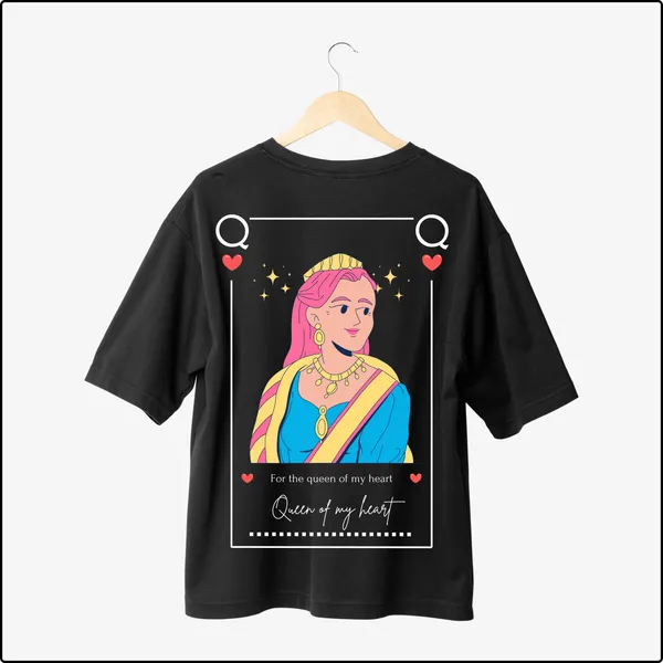 Queen_of_My_Heart_Black_Cotton_Oversize_T-Shirt_For_Men