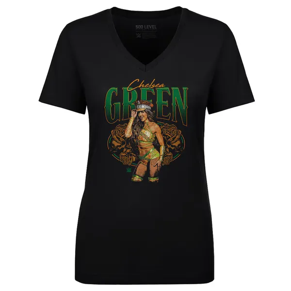 500_Level_Black_Chelsea_Green_Flowers_V-Neck_T-Shirt