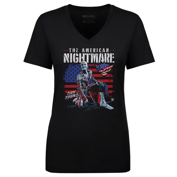 500_Level_Black_Cody_Rhodes_American_Flag_V-Neck_T-Shirt