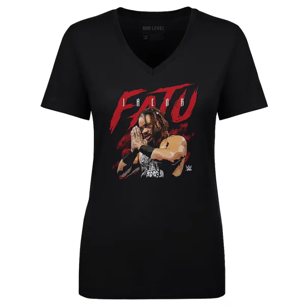 500_Level_Black_Jacob_Fatu_Name_Grunge_V-Neck_T-Shirt