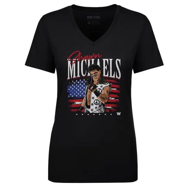 500_Level_Black_Shawn_Michaels_American_Flag_V-Neck_T-Shirt