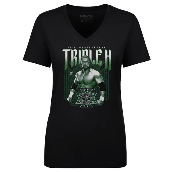 500_Level_Black_Triple_H_30th_Anniversary_V-Neck_T-Shirt