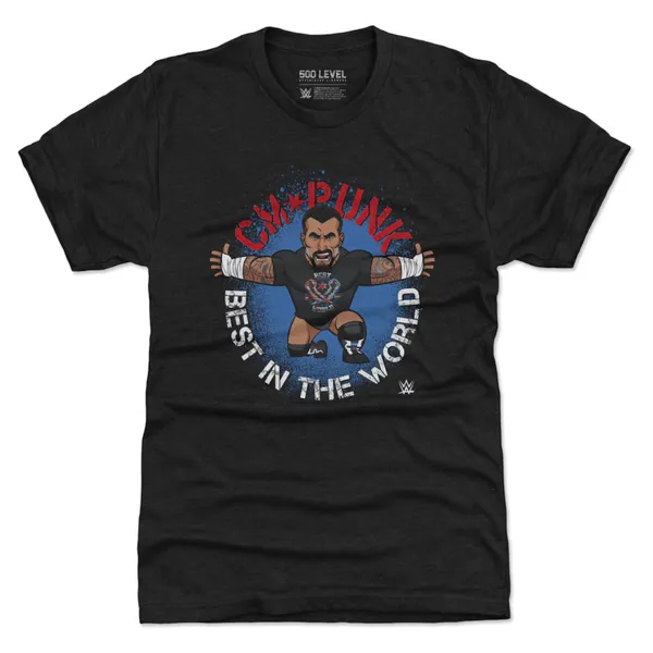 500_Level_Heather_Black_CM_Punk_Big_Shots_Pose_Tri-Blend_T-Shirt