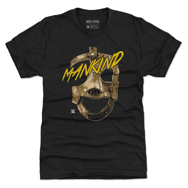 500_Level_Heather_Black_Mick_Foley_Mankind_Mask_Premium_Tri-Blend_T-Shirt