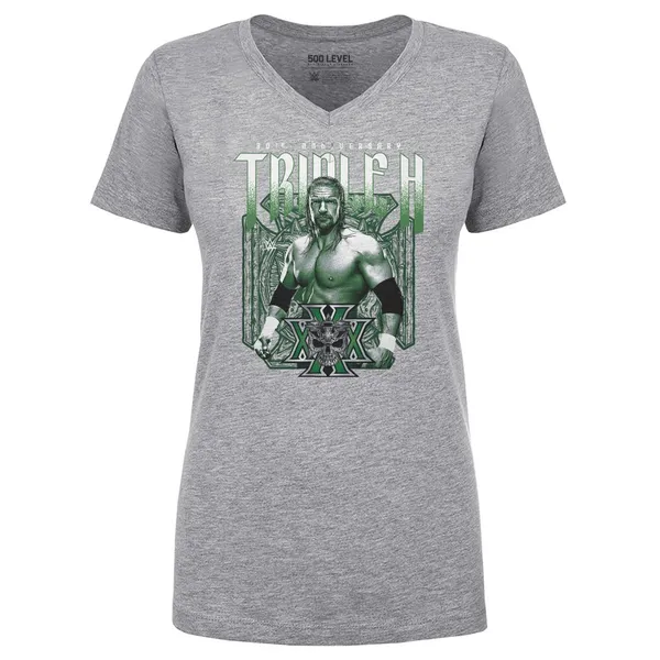 500_Level_Heather_Gray_Triple_H_30th_Anniversary_V-Neck_T-Shirt
