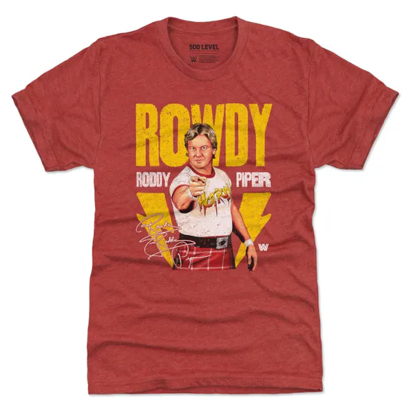 500_Level_Heather_Red_"Rowdy"_Roddy_Piper_Lightning_Tri-Blend_T-Shirt