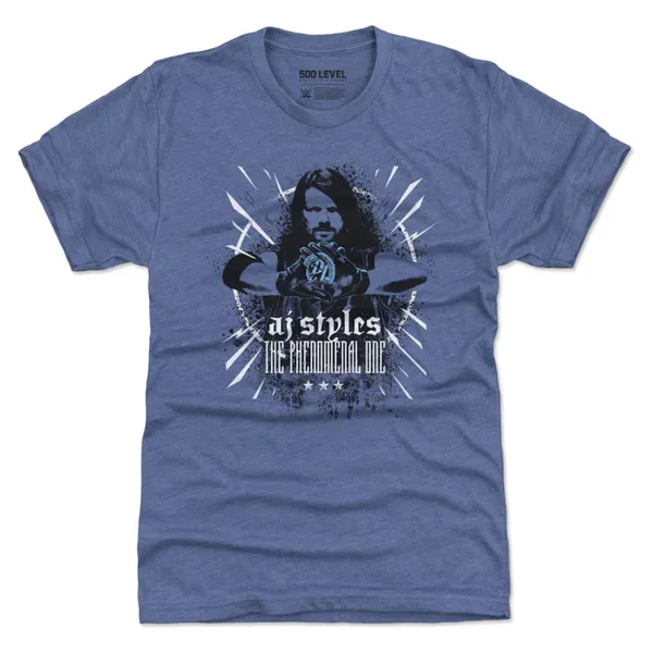 500_Level_Heather_Royal_AJ_Styles_Grunge_Spray_Paint_Tri-Blend_T-Shirt