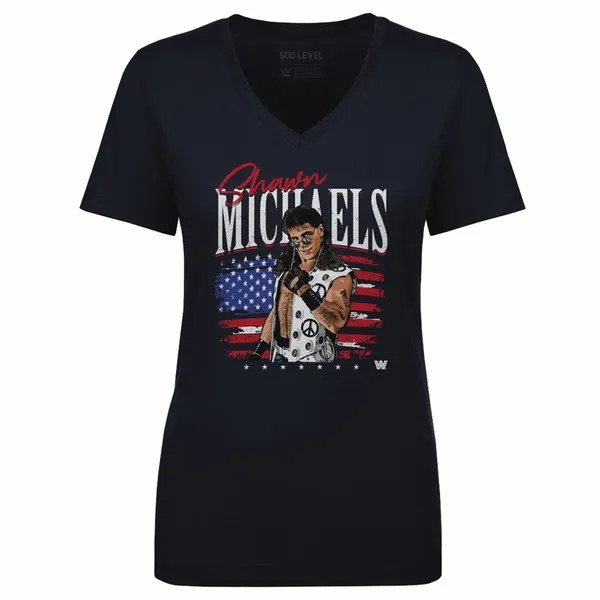 500_Level_Navy_Shawn_Michaels_American_Flag_V-Neck_T-Shirt