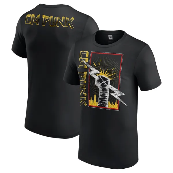 Black_CM_Punk_Chicago_Fist__Round_Neck_T-Shirt_For_Men