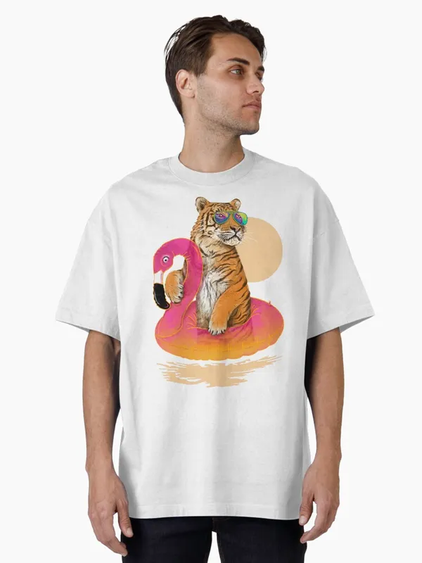 Chillin,_Flamingo_Tiger_Oversized_T-Shirt