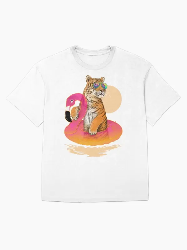 Chillin,_Flamingo_Tiger_Oversized_T-Shirt