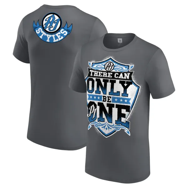 Gray_AJ_Styles_There_Can_Only_Be_One__Round_Neck_T-Shirt_For_Men