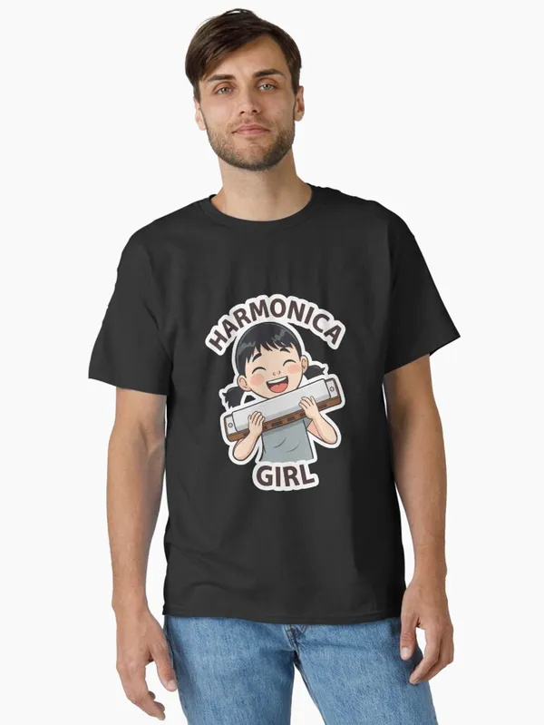 Harmonica_Girl,_Music_Lover_Classic_T-Shirt