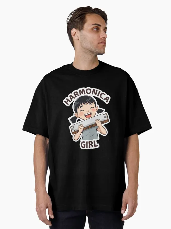 Harmonica_Girl,_Music_Lover_Oversized_T-Shirt