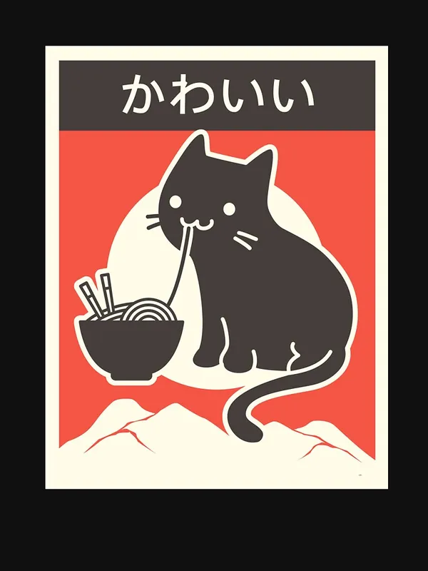Kawaii"_Vintage_Style_Japenese_Ramen_Cat_Essential_T-Shirt