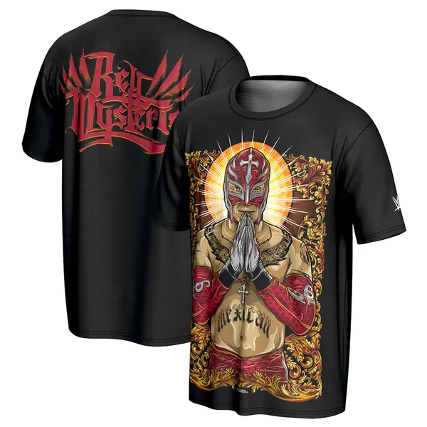 ProSphere_Black_Rey_Mysterio_Portrait__Round_Neck_T-Shirt_For_Men