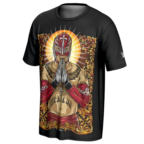 ProSphere_Black_Rey_Mysterio_Portrait__Round_Neck_T-Shirt_For_Men