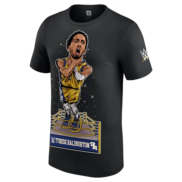 Tyrese_Haliburton_Black_WWE__Round_Neck_T-Shirt_For_Men