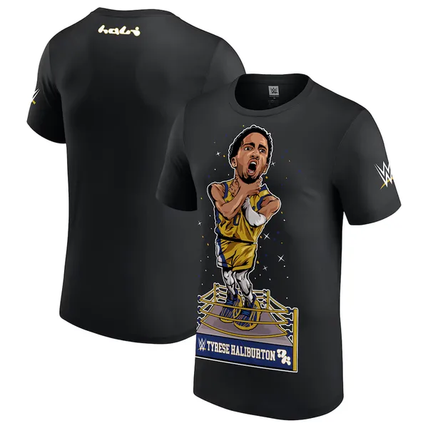 Tyrese_Haliburton_Black_WWE__Round_Neck_T-Shirt_For_Men